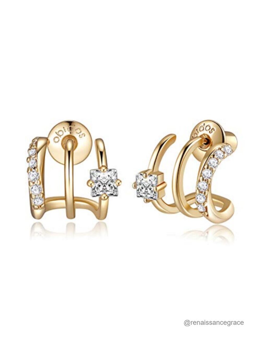 14K Gold Plated Illusion Stud Earrings Triple Huggie Hoop Hypoallergenic